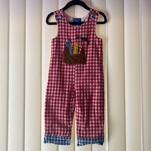 Adorable Boy’s Mudpie Gingham Toolbox Romper Onesie